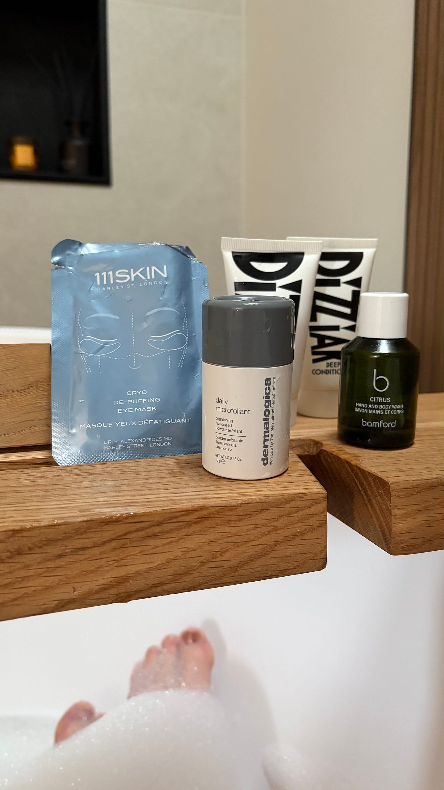 bath with hair and face products to indulge in a self care bath