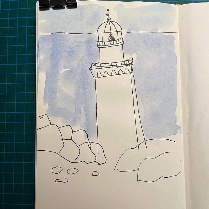 Photos des 8 phares que j'ai dessinés dans mon sketchbook.