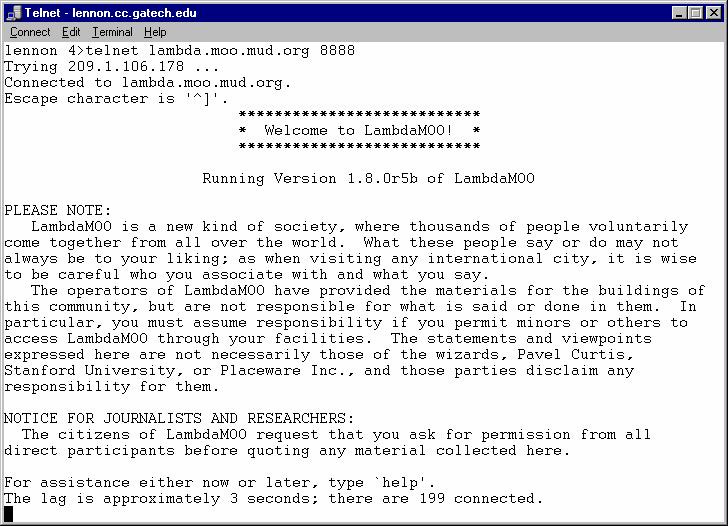 How to log into LambdaMOO