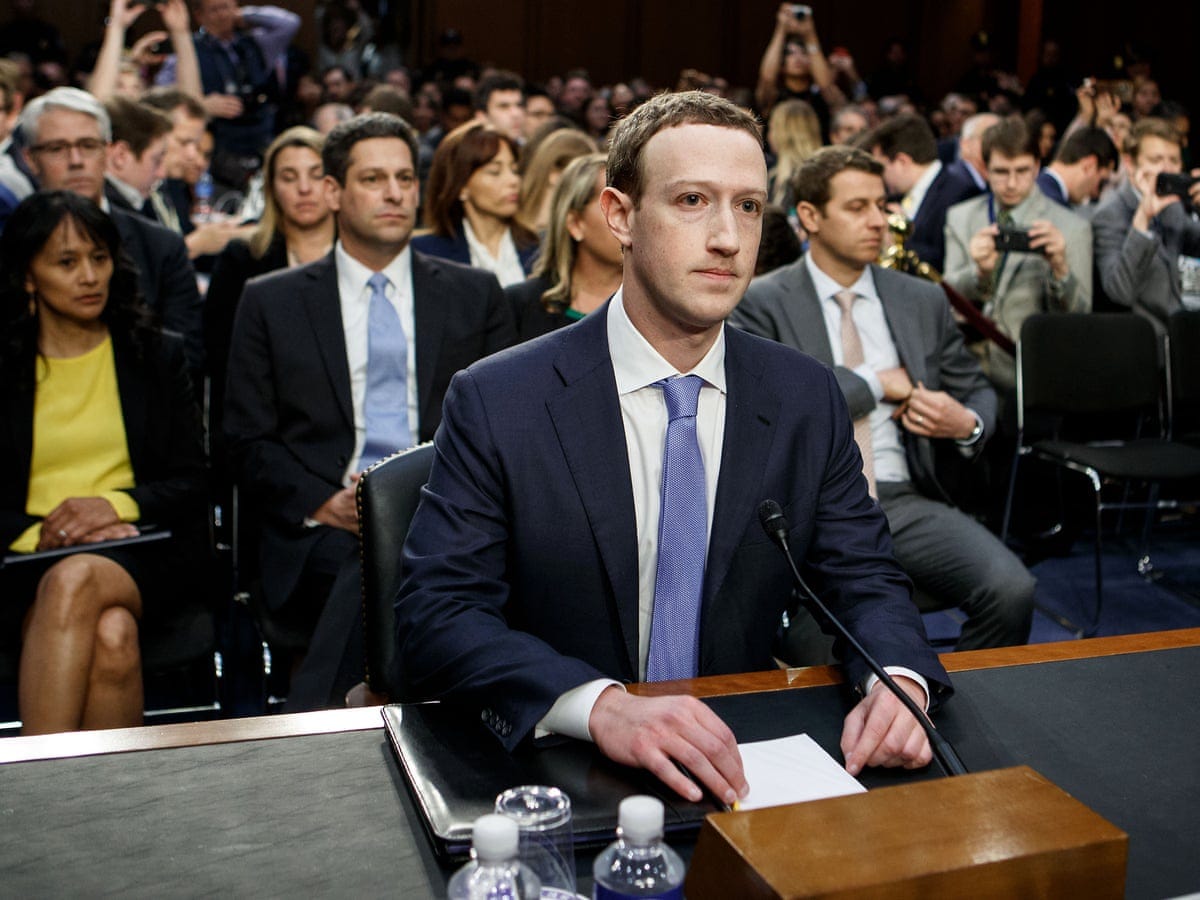 Mark Zuckerberg testifying before U.S. Congress during a hearing on Facebook’s data privacy practices.