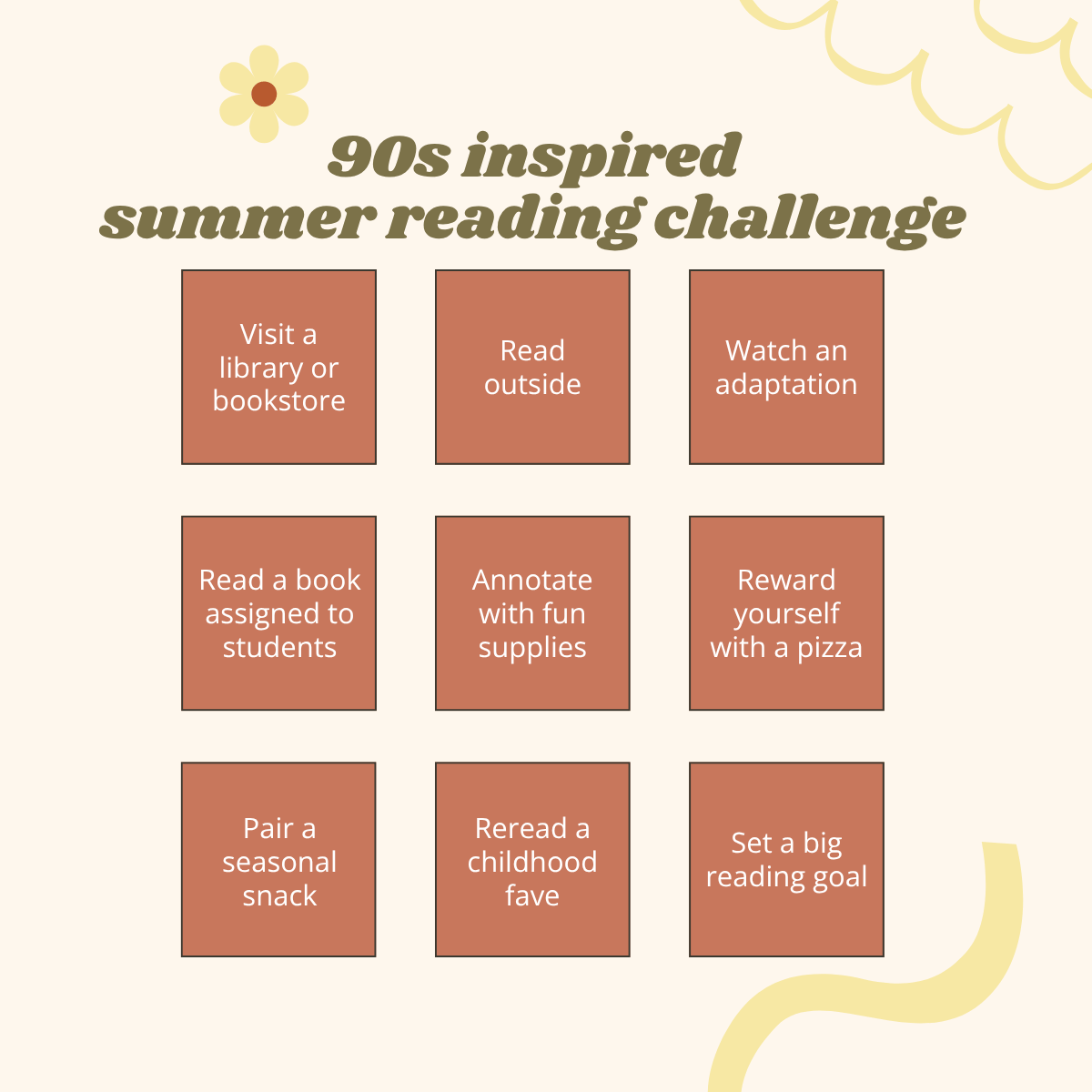 90s inspired summer reading challenge.