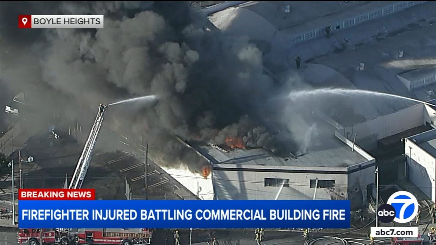 Massive fire breaks out at Boyle Heights commercial building; 1 ...
