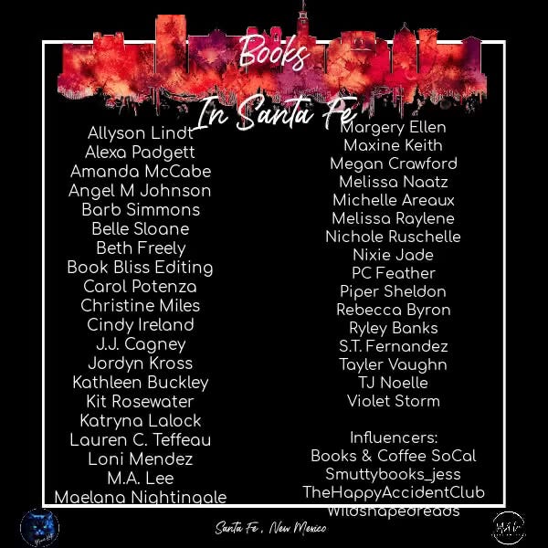balck background with a swirly red silouteet of a city on top and a list of author names balck background with a swirly red silouteet of a city on top and a list of author names