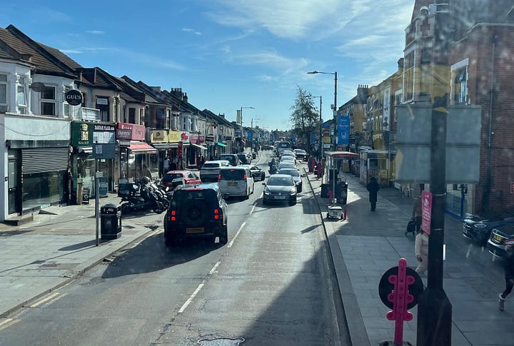 Photos showing the roads through Gants Hill and after Ilford station.