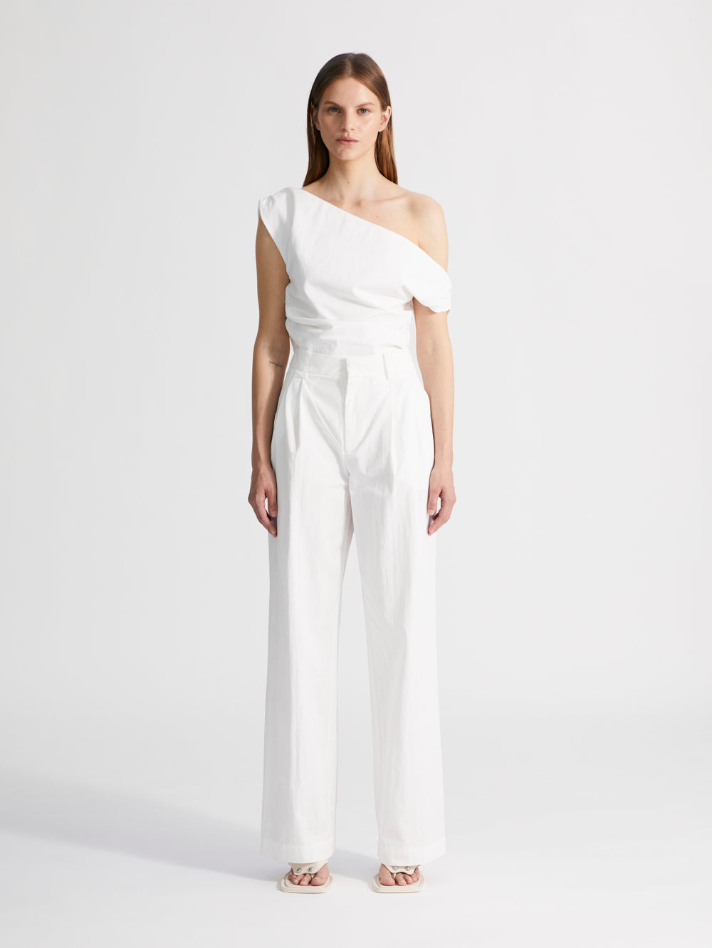 womens white cotton high waist trouser