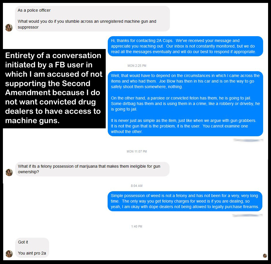 Unsurprisingly many cops have a problem with convicted drug dealers having machine guns