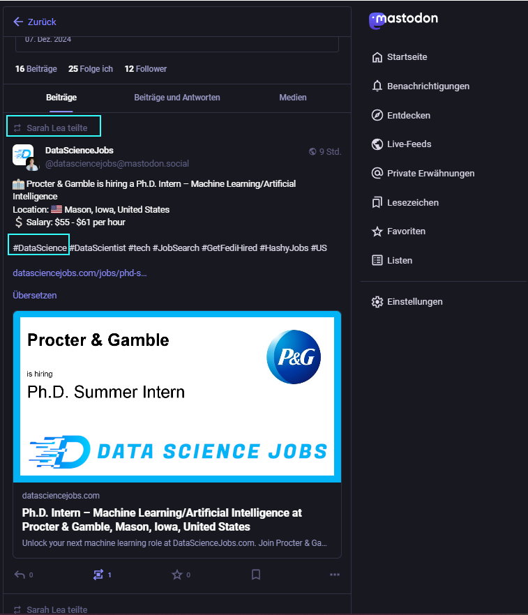 If we use the status_reblog() function, for example, we can repost posts with a specific hashtag.