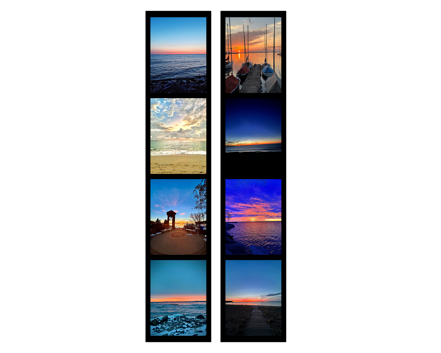 Photo strips of sunrise photos taken over the years