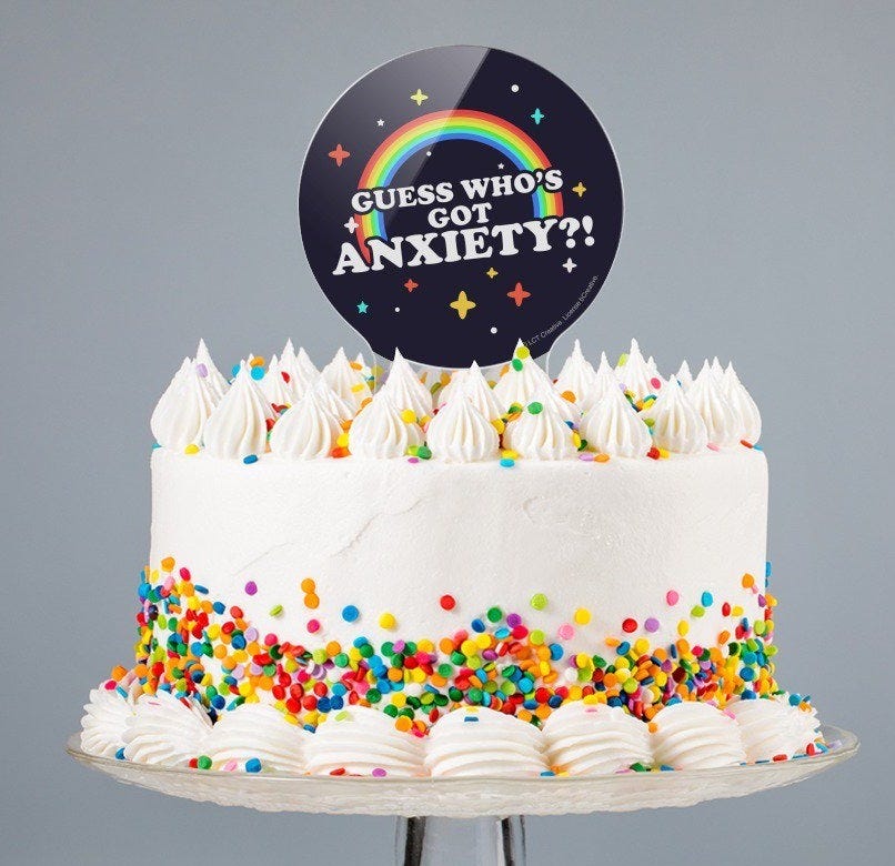 Acrylic Guess Who's Got Anxiety Rainbow Funny Humor Cake Topper Party Decoration for Wedding Anniversary Birthday Graduation