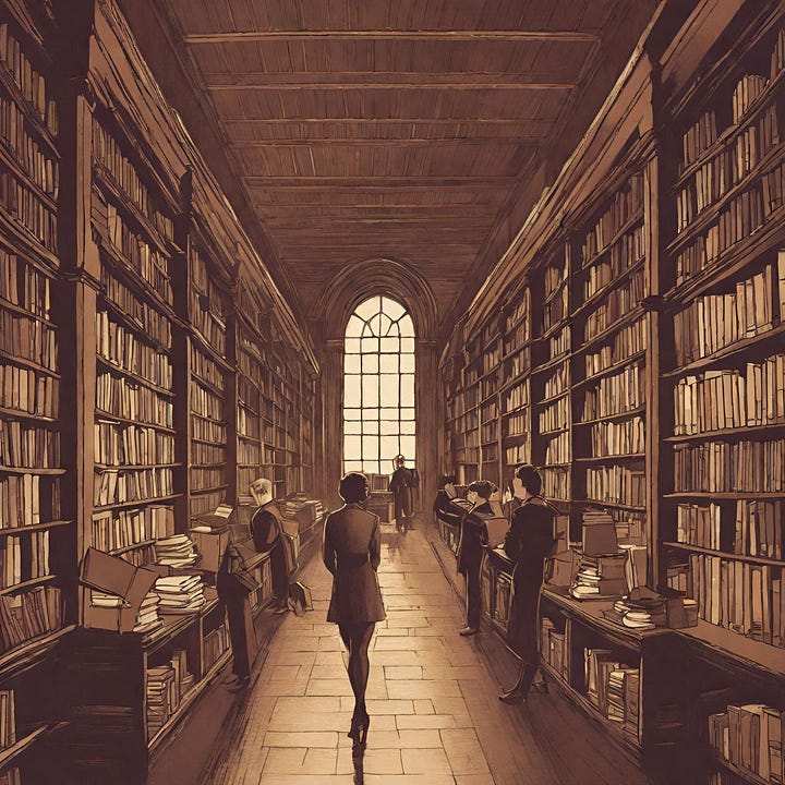 AI generated images of librarians -- mostly bespectacled white women