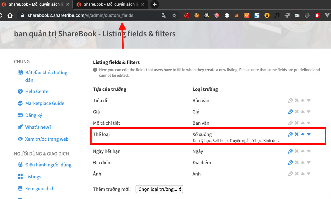 Quản lý custom fields của listing