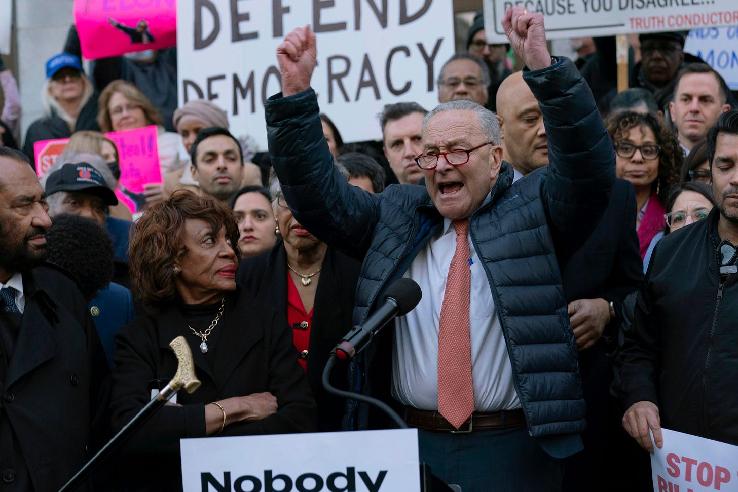 Top Democrat rips Chuck Schumer for 'depressing' video of him chanting  during Musk protest | The Independent