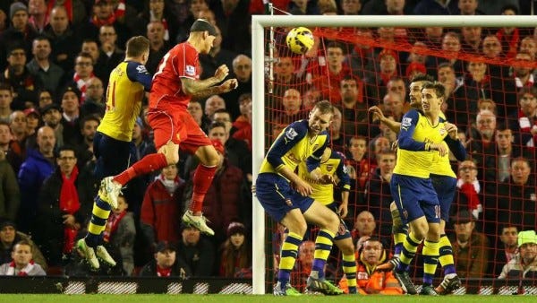 arsenal vs liverpool jumping soccer action 2015 images arsenal vs liverpool jumping soccer action 2015 images