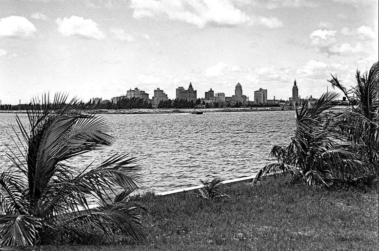 Watson Island looking west toward the downtown Miami Skyline on September 12, 1933. Watson Island looking west toward the downtown Miami Skyline on September 12, 1933.