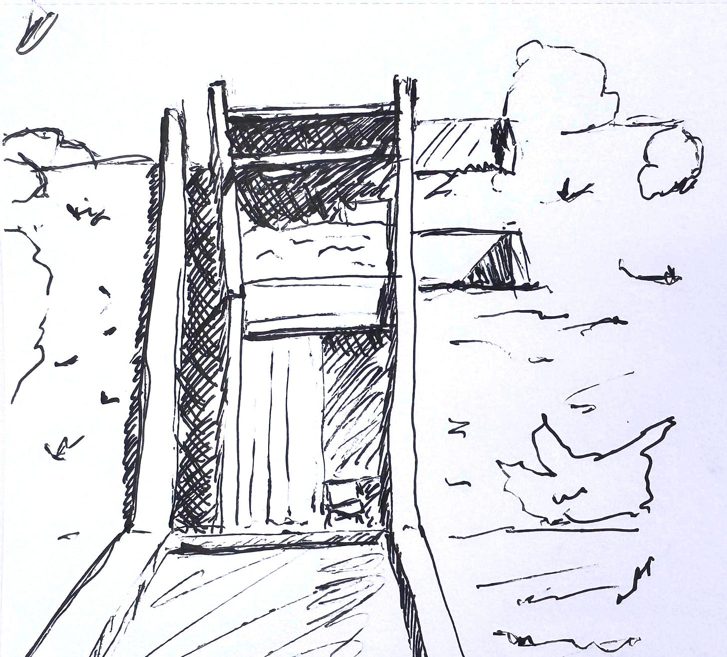 sketch of a contemporary brutalist style home nestled into a hillside sketch of a contemporary brutalist style home nestled into a hillside