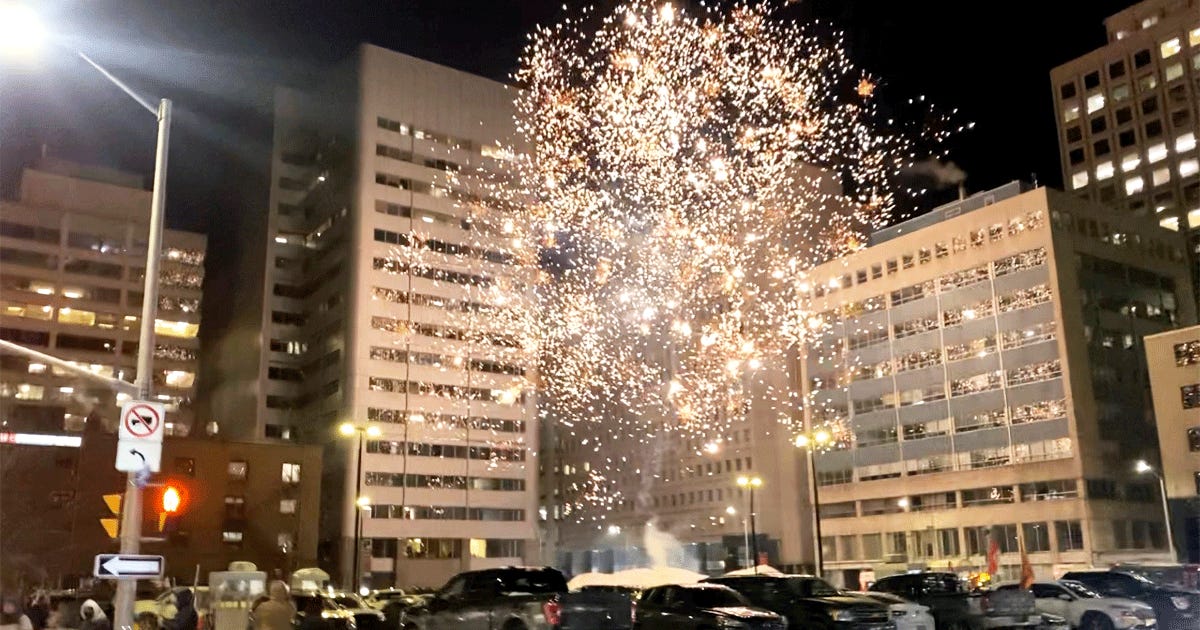 Ottawa Police Dazzled by Urban Fireworks Show Celebrating 2-Year Convoy Anniversary