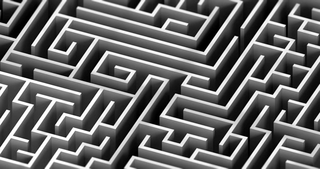 A complex, orange maze is pictured. A complex, orange maze is pictured.