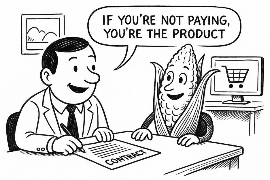 Cartoon of a person signing a contract with a corn cob

AI-generated content may be incorrect.