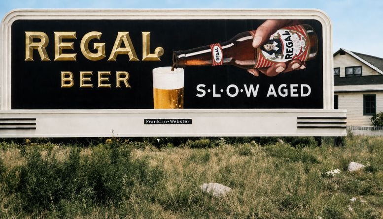 Billboard of Regal Beer which was brewed at 637 NW 13th Street in Overtown. Courtesy of Burle Gray and digitally enhanced and colorized by Casey Piket.