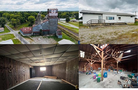 Grain silo in southern Illinois (E), cave and wildlife park in central Pennsylvania (F), Masonic Temple in no
