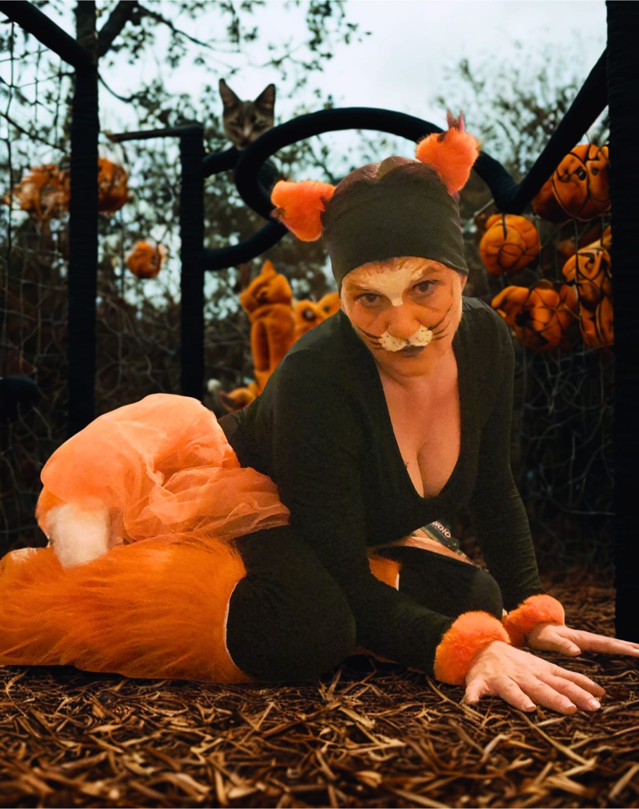 Scarlet Bikki dressed as a large orange cat