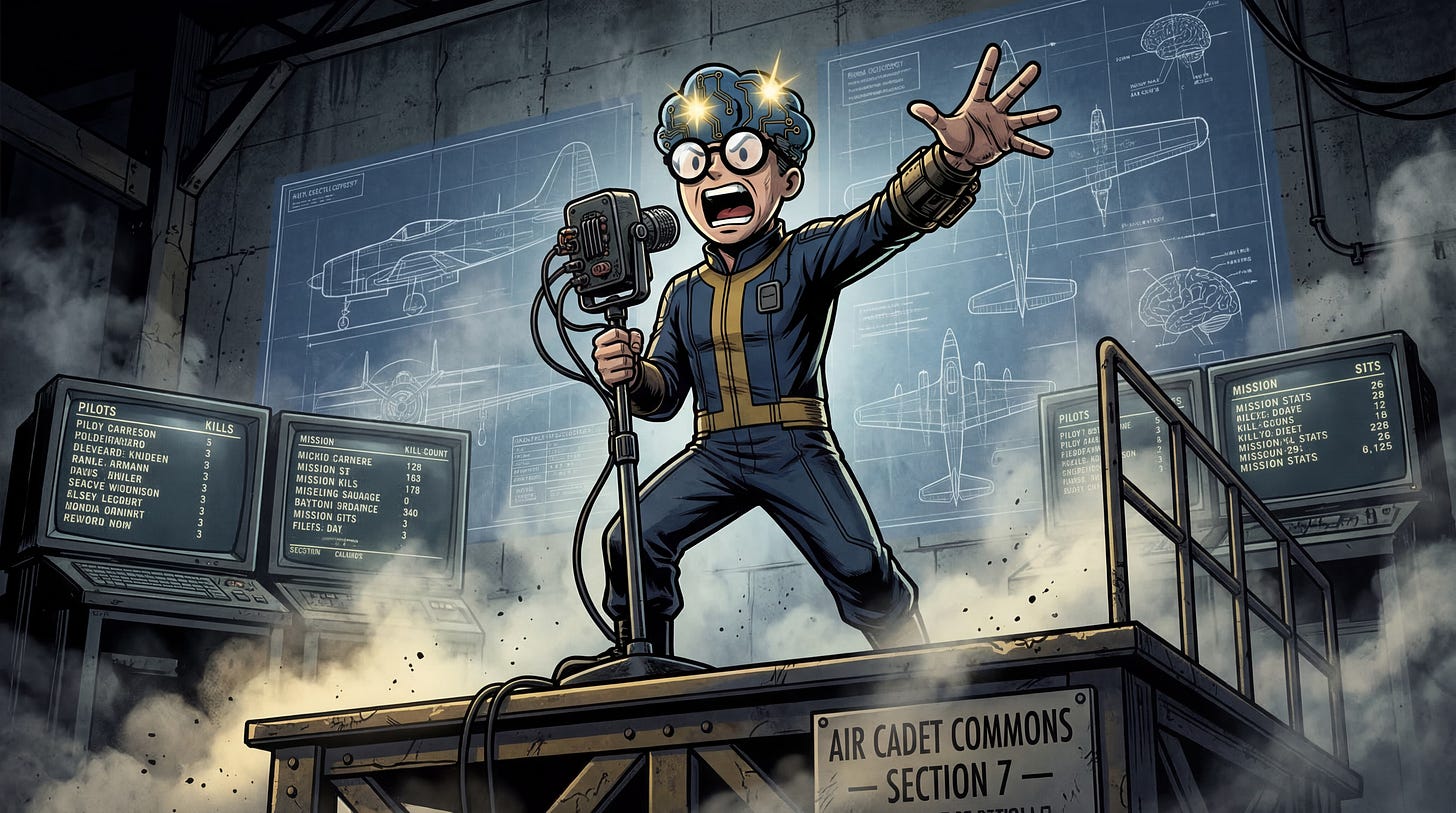 Illustration du GMIND-BOY haranguant les troupes depuis une plateforme industrielle dans l'Abri, avec une intensité dramatique.