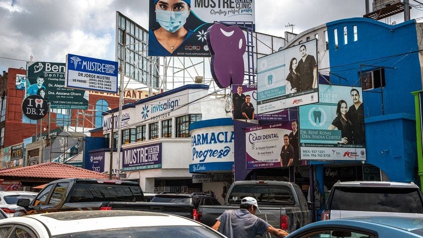 Exterior of Pharmacy Rivera in Nuevo Progreso, Mexico on May 4, 2022.
