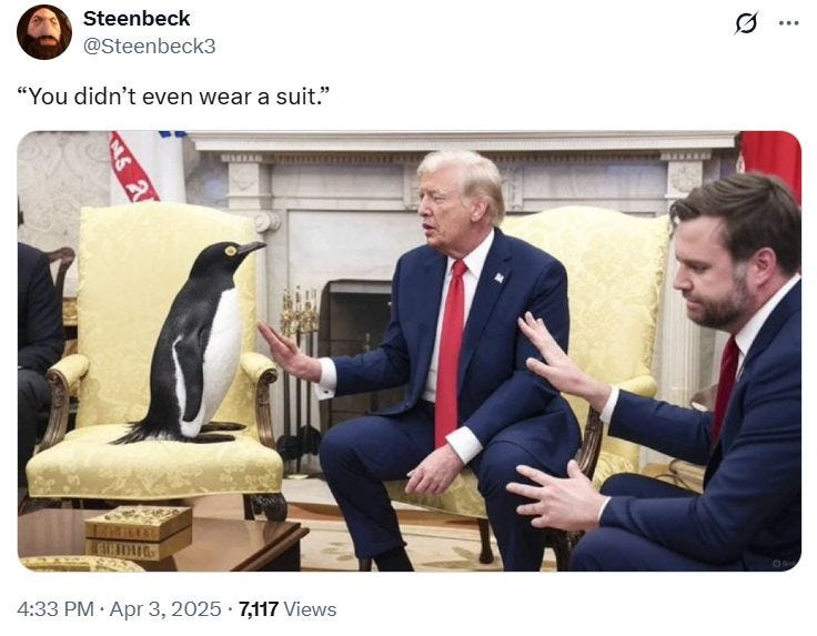 Возможно, Трампу просто встретился пингвин не в костюме, который даже ни разу не поблагодарил его