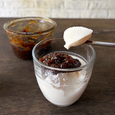 Panna cotta with a sprinkle of ginger or Fig, Plum and Smoked Tea Jam.