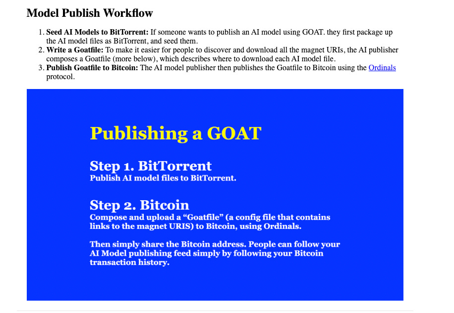 Instructions on how to release a model on GOAT from their IPFS page.