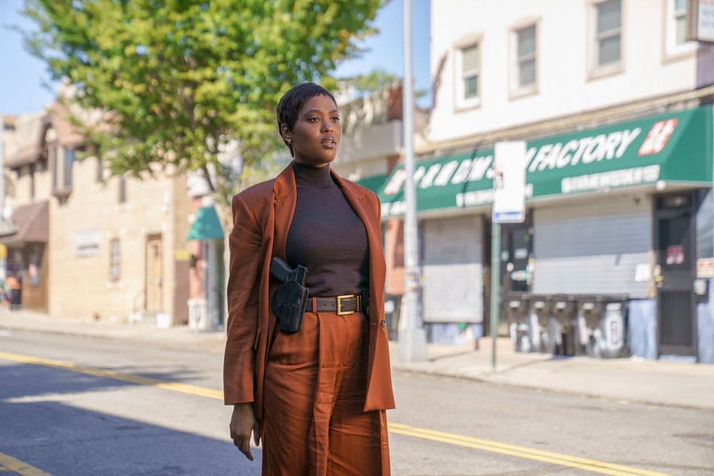 LINE OF FIRE -- "Cabin Pressure" Episode 106 -- Pictured: Det. Nia Wallace in the middle of the street LINE OF FIRE -- "Cabin Pressure" Episode 106 -- Pictured: Det. Nia Wallace in the middle of the street