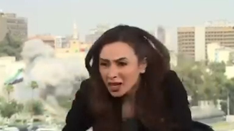 Watch the moment a presenter reacts to an Israeli airstrike in Damascus.