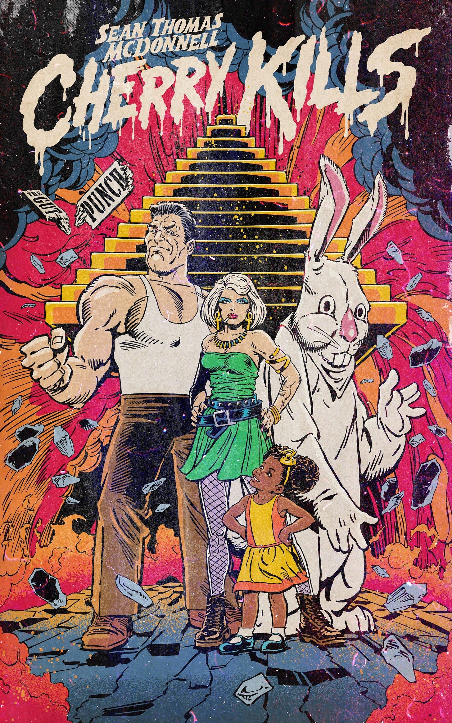 Cherry Kills Book Cover - Big lug, man-sized rabbit, little girl surround wanna-be Deborah Harry MC
