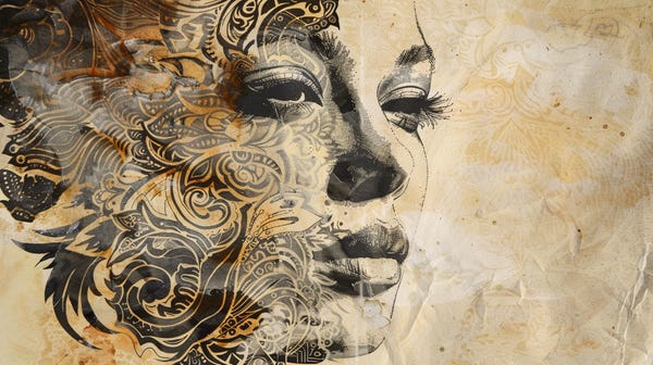A facial tattoo stencil on translucent paper, primarily in black and orange, placed over a drawing of a woman's face. The stencil outlines intricate patterns and designs that accentuate the facial features, demonstrating the precision and artistry involved in creating facial tattoos. A facial tattoo stencil on translucent paper, primarily in black and orange, placed over a drawing of a woman's face. The stencil outlines intricate patterns and designs that accentuate the facial features, demonstrating the precision and artistry involved in creating facial tattoos.