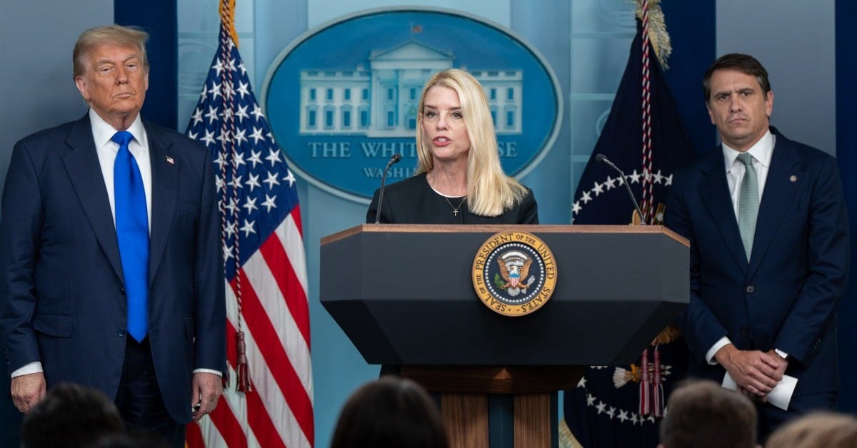 President Donald Trump holds a press conference with Attorney General Pam  Bondi and Deputy Attorney General Todd Blanche on Supreme Court Victory –  The White House