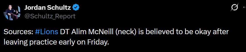 Alim McNeill neck injury update Alim McNeill neck injury update