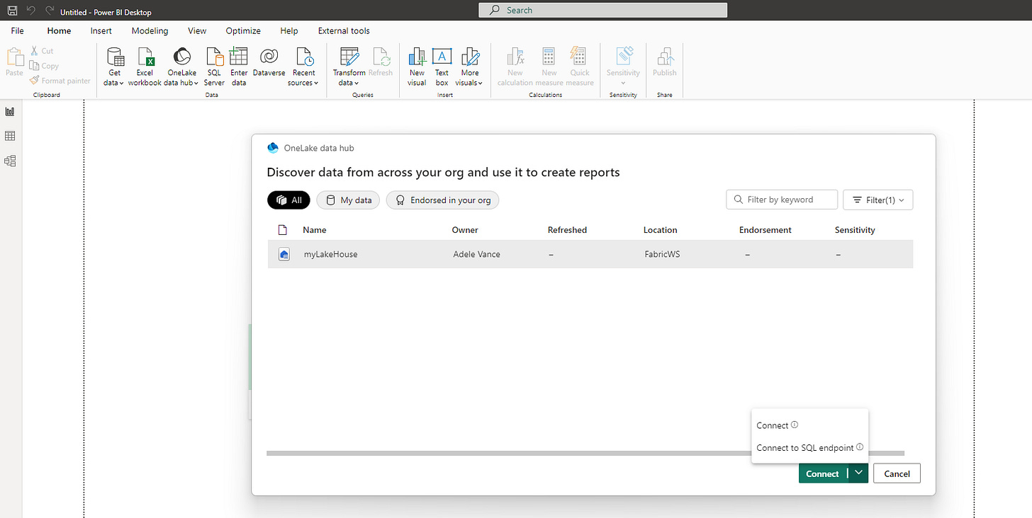 Linking MS Power BI to Microsoft Fabric Lakehouse