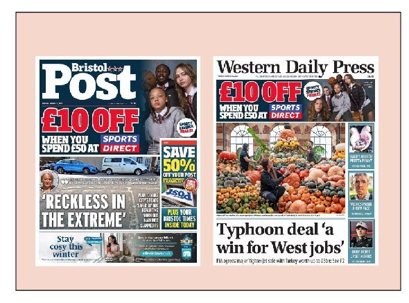 p1 of the Bristol Post and Western Daily Press