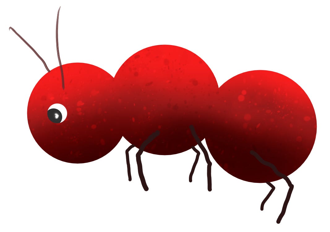 Simple image of a red ant made from circles
