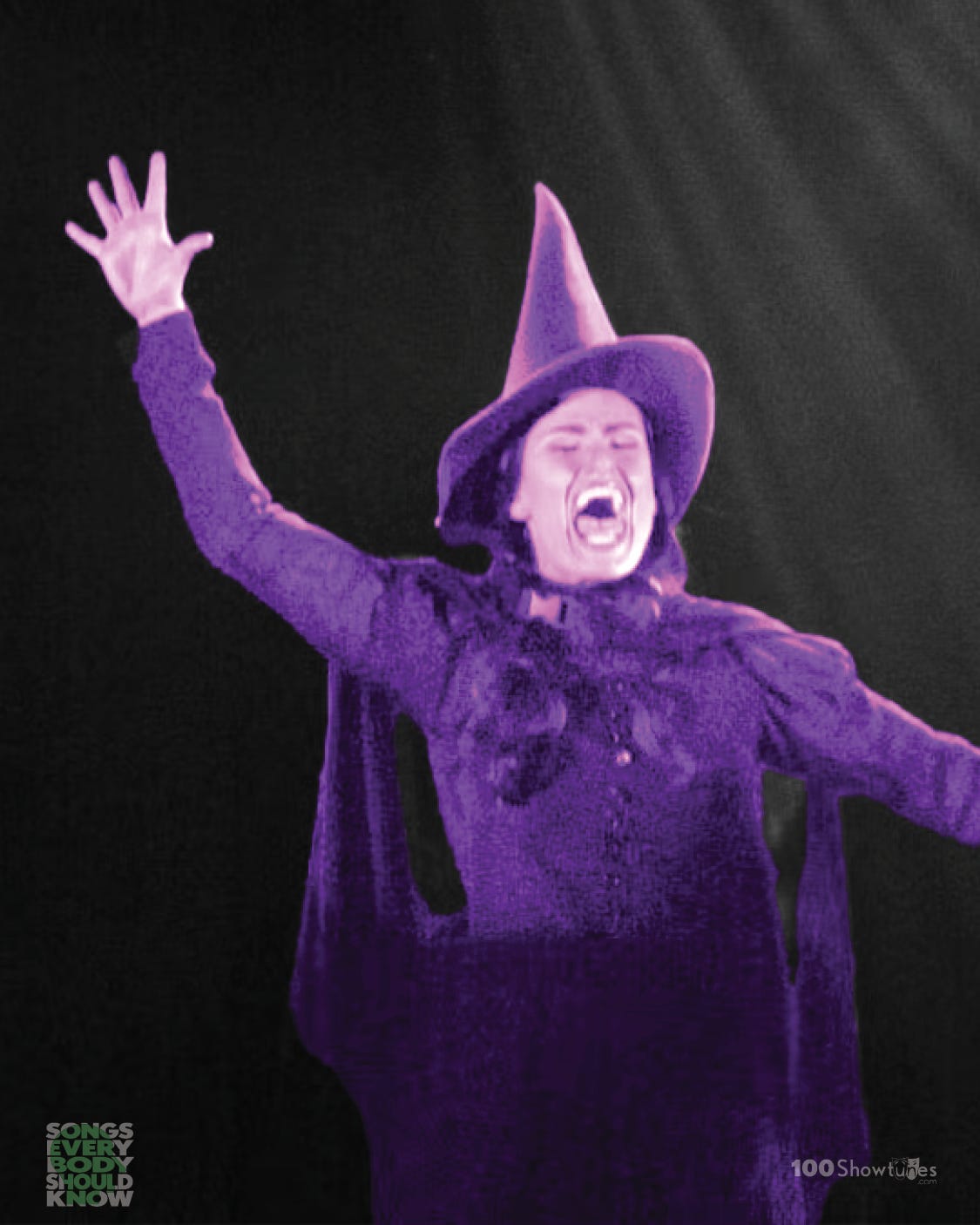 A tinted photo of Idina Menzel in the original Broadway cast of Wicked by Stephen Schwartz and Winnie Holzman. 