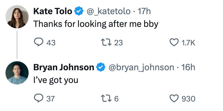 Kate thanking Bryan for "looking after" her in the replies