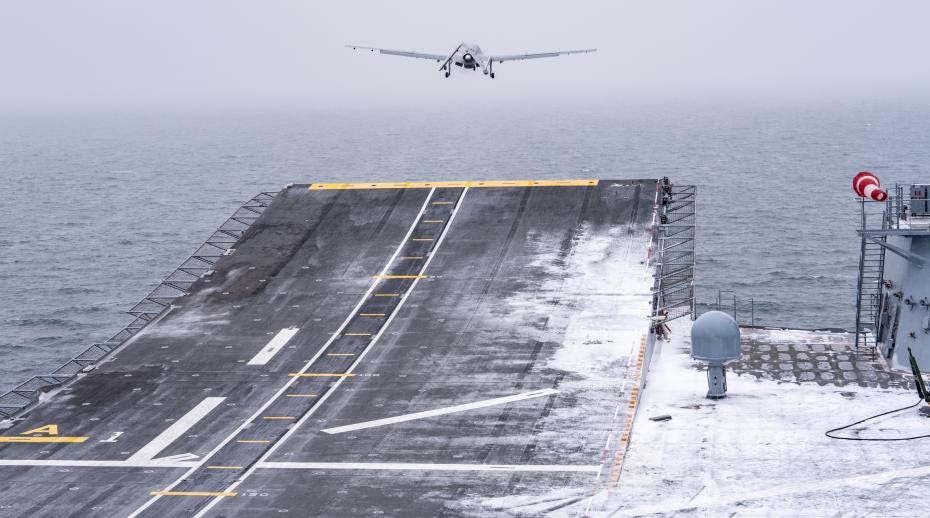 A Turkish TB3 drone launches from TCG Anadolu during exercise Steadfast Dart 26. Credit: NATO