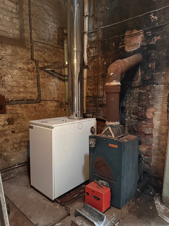 old heating boilers and a lead sink