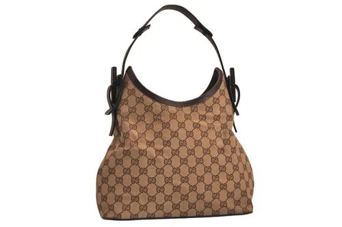 Authentic GUCCI Shoulder Hand Bag Purse GG Canvas Leather 107752 Brown 7907M - Picture 1 of 10