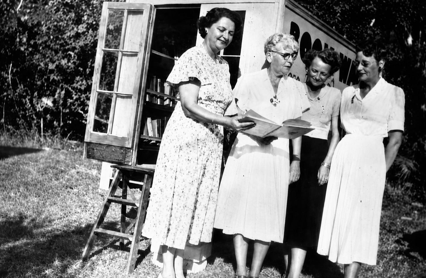Marjory Stoneman Douglas during a book drive in 1948. Courtesy of Florida State Archives. Marjory Stoneman Douglas during a book drive in 1948. Courtesy of Florida State Archives.