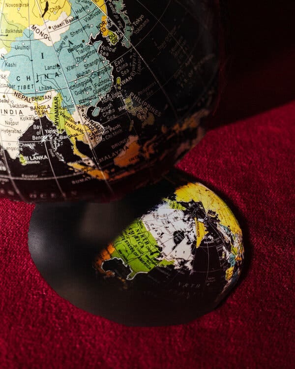 A section of a globe that shows the Asia-Pacific region.