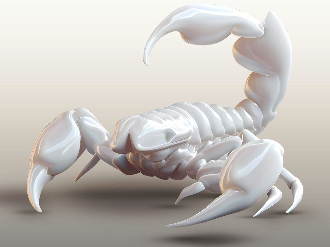 a 3d rendering of a scorpion on a gray background