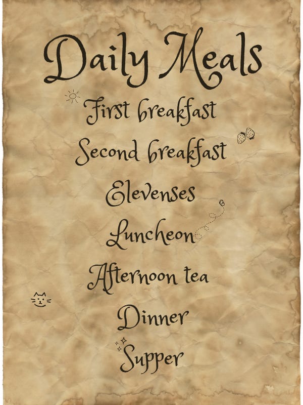 Menu of daily meals for halflings Menu of daily meals for halflings