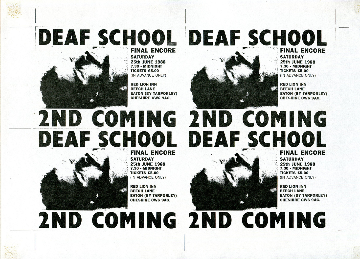 Tickets for the "Final encore", 25 June at the Red Lion, Eaton.