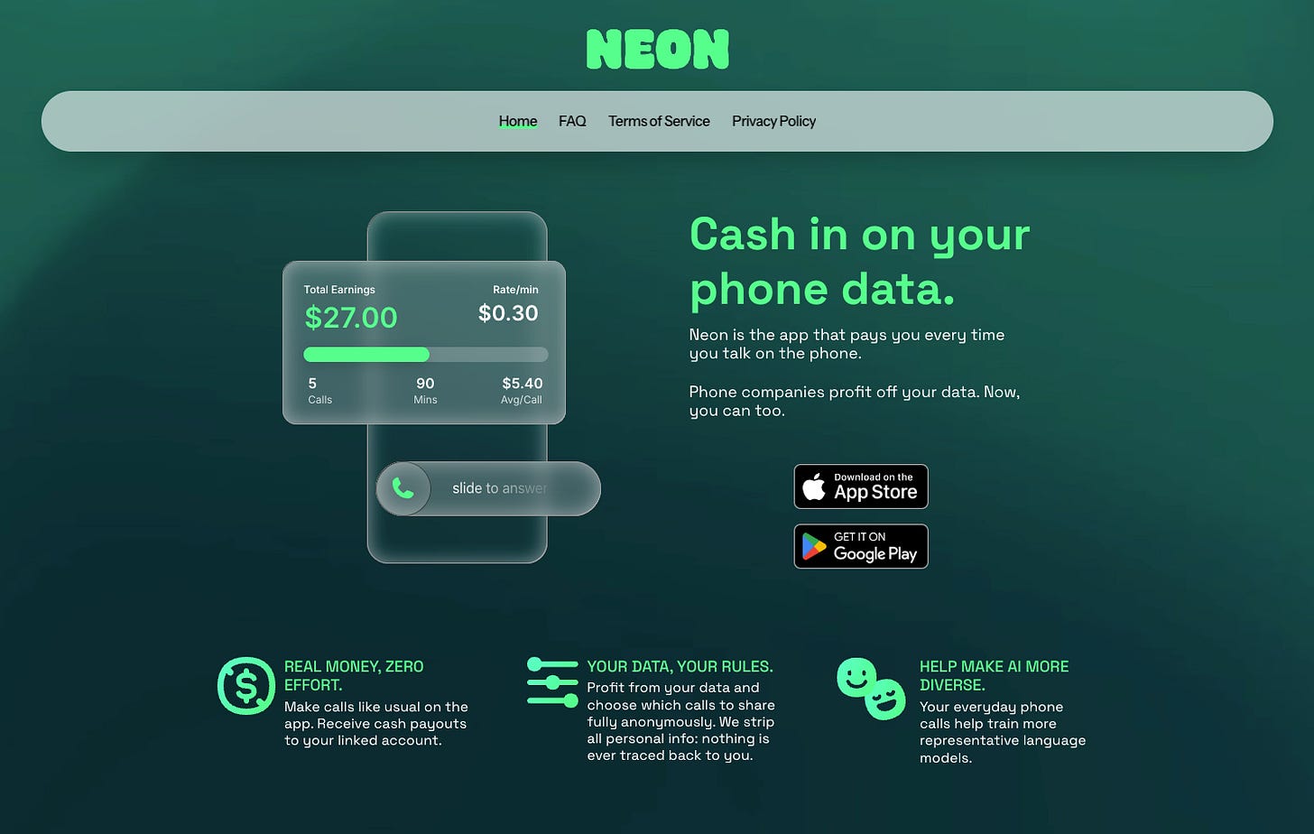 Screengrab of Neon's website